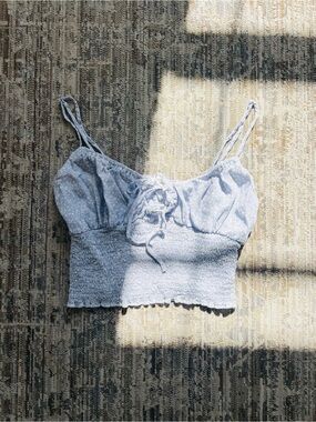 Garage Petite Smocked Crop Tank Top in Light Blue